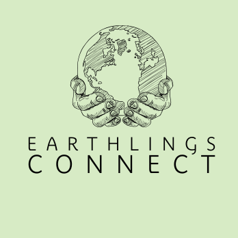 2 HANDS HOLDING THE PLANET, THE WORDS EARTHLINGS CONNECT BELOW