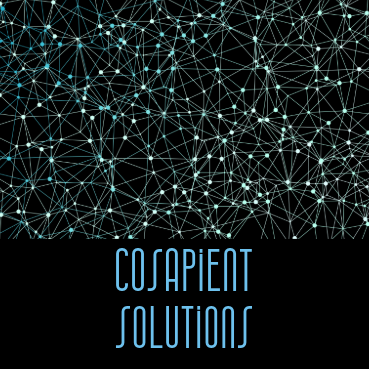 COSAPIENT SOLUTIONS TEXT BELOW A NETWORK OF NODES